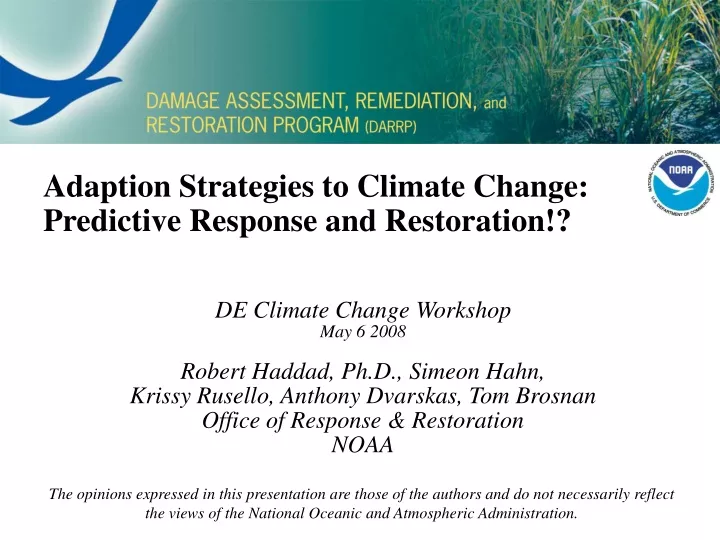 adaption strategies to climate change predictive response and restoration