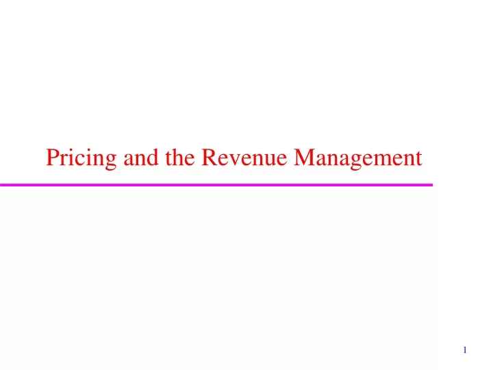 pricing and the revenue management