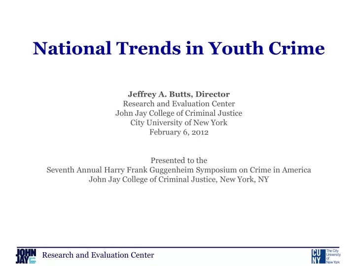 national trends in youth crime jeffrey a butts