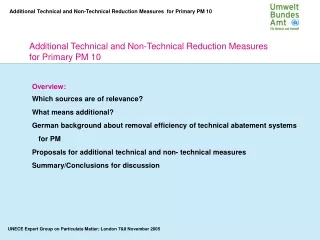 Additional Technical and Non-Technical Reduction Measures  for Primary PM 10