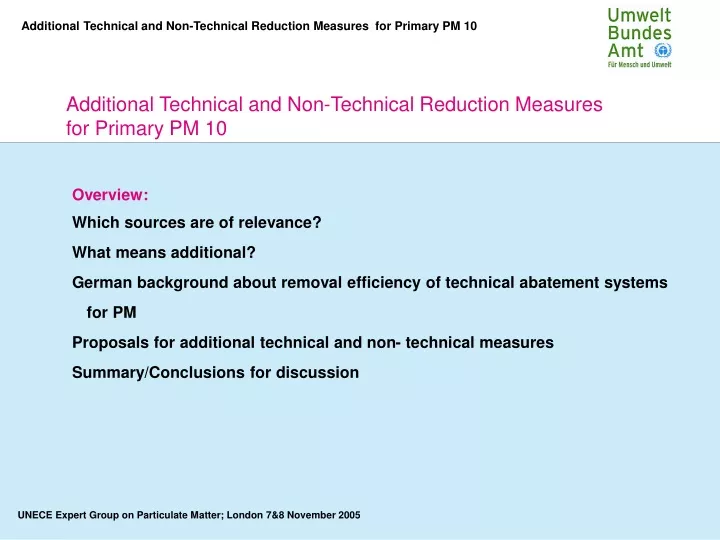 additional technical and non technical reduction measures for primary pm 10