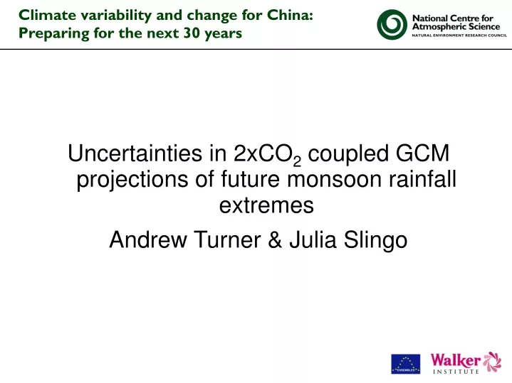 climate variability and change for china preparing for the next 30 years