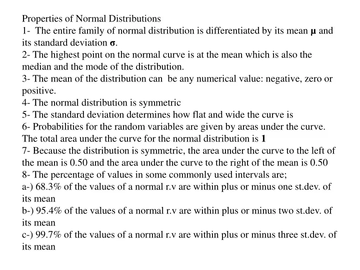 properties of normal distributions 1 the entire