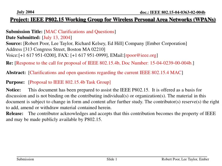 project ieee p802 15 working group for wireless