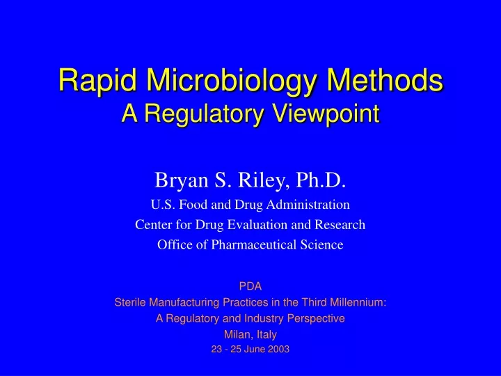 rapid microbiology methods a regulatory viewpoint