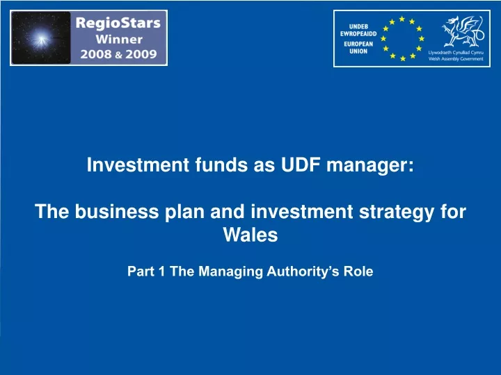investment funds as udf manager the business plan