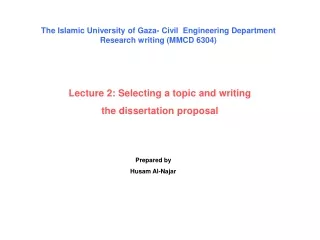Lecture 2: Selecting a topic and writing the dissertation proposal