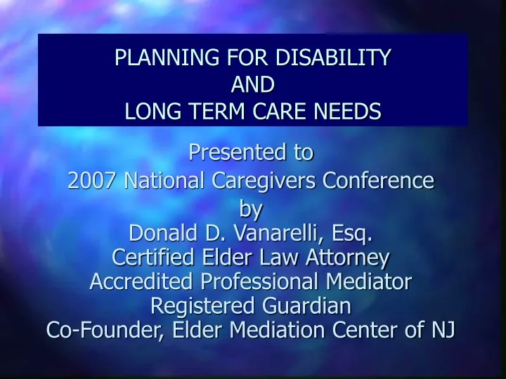 planning for disability and long term care needs