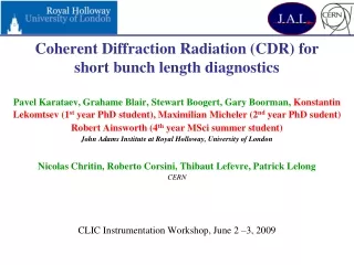 Coherent Diffraction Radiation (CDR) for short bunch length diagnostics