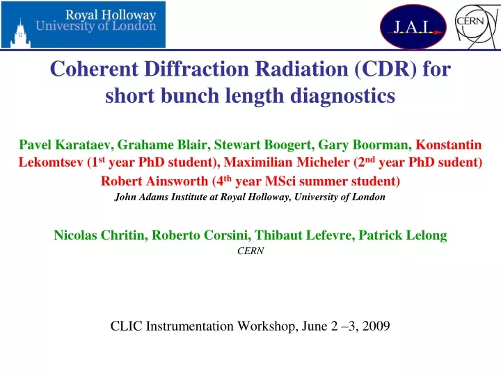 coherent diffraction radiation cdr for short bunch length diagnostics
