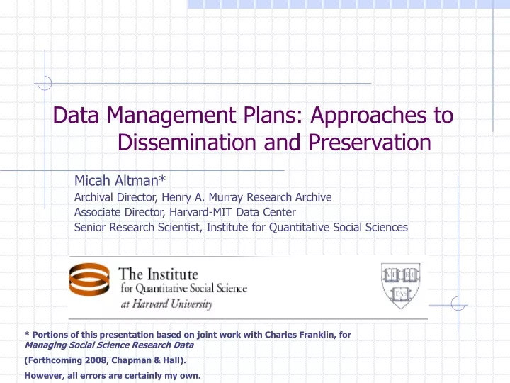 data management plans approaches to dissemination and preservation