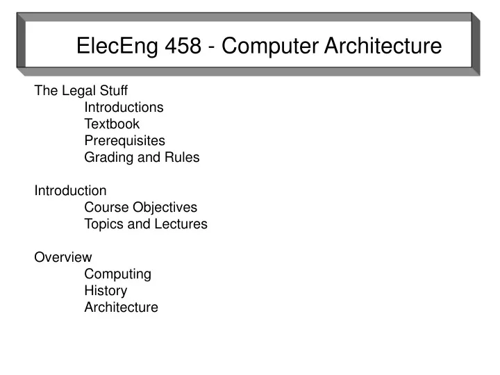 eleceng 458 computer architecture