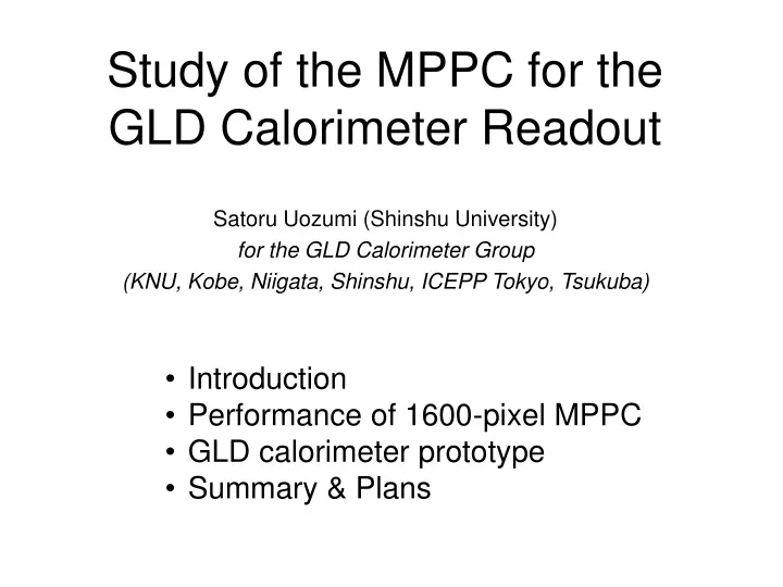 study of the mppc for the gld calorimeter readout