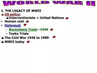 1. THE LEGACY OF WWII US policy: Interventionists = United Nations Human cost  Holocaust
