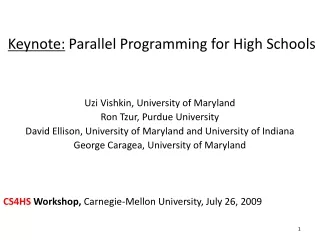 Keynote:  Parallel Programming for High Schools