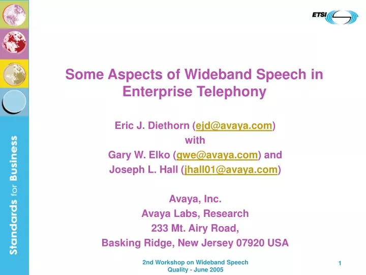 some aspects of wideband speech in enterprise telephony
