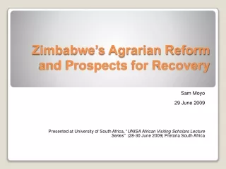 Zimbabwe’s Agrarian Reform and Prospects  for Recovery