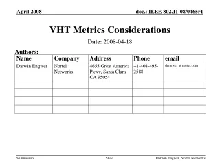 VHT Metrics Considerations