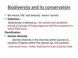 Biodiversity and its conservation