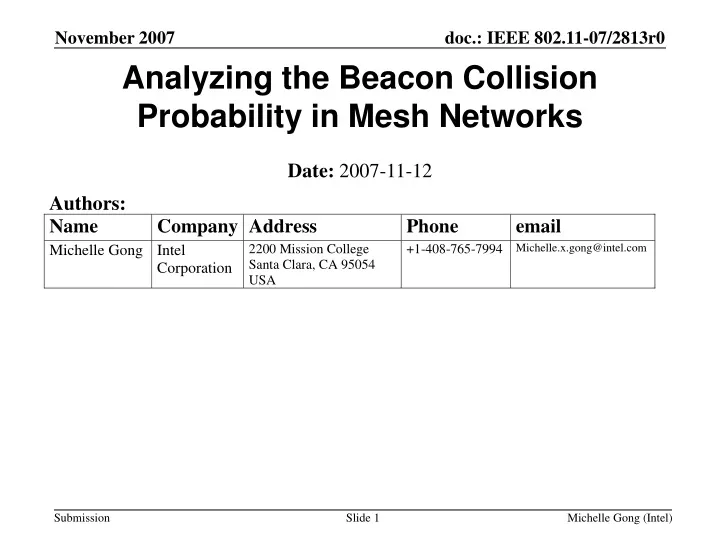 analyzing the beacon collision probability in mesh networks