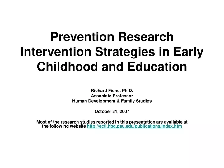 prevention research intervention strategies in early childhood and education