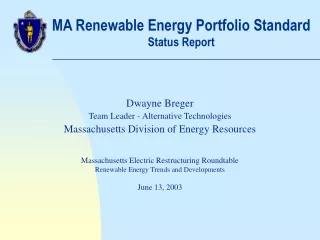 MA Renewable Energy Portfolio Standard Status Report