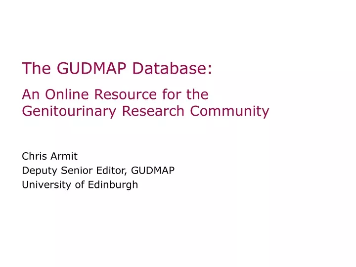 the gudmap database an online resource