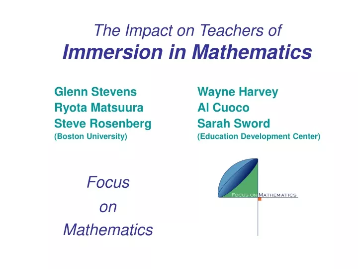 the impact on teachers of immersion in mathematics