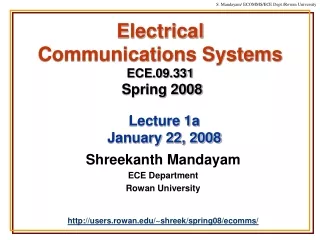 Electrical  Communications Systems ECE.09.331 Spring 2008