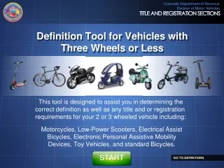Definition Tool for Vehicles with Three Wheels or Less