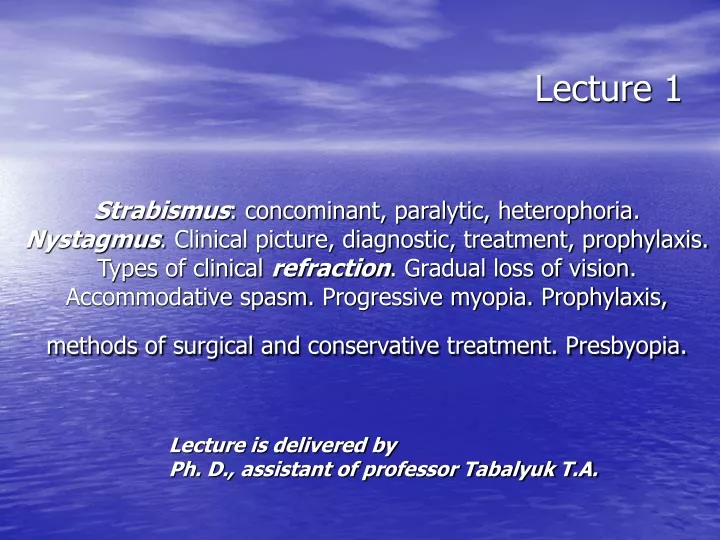 lecture 1 strabismus concominant paralytic
