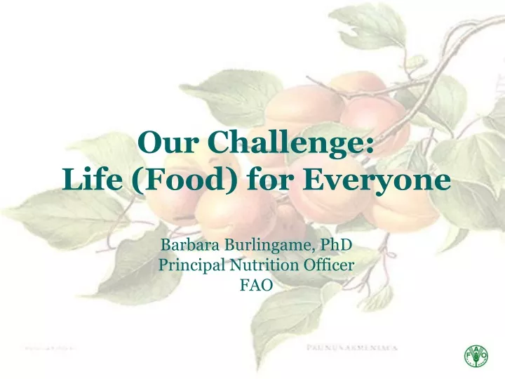 our challenge life food for everyone barbara burlingame phd principal nutrition officer fao
