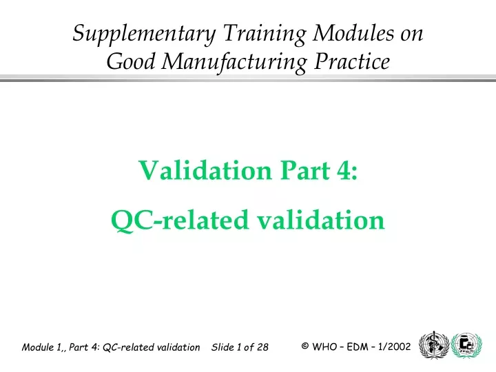 supplementary training modules on good manufacturing practice