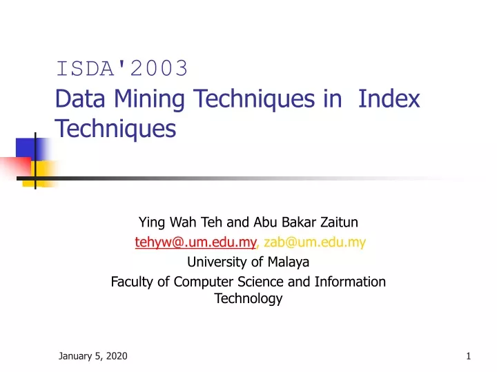isda 2003 data mining techniques in index