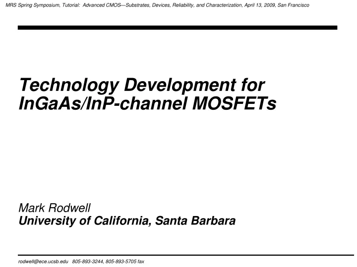 technology development for ingaas inp channel mosfets