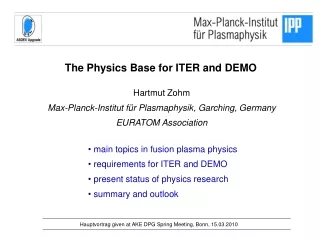 The Physics Base for ITER and DEMO
