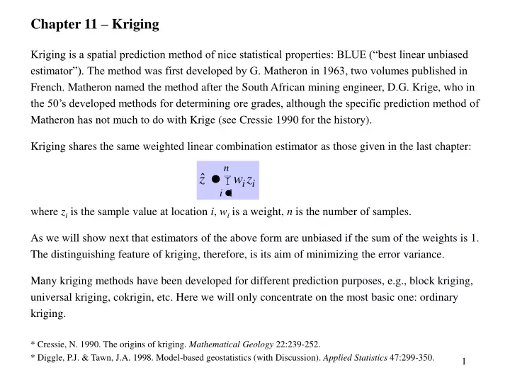 chapter 11 kriging kriging is a spatial
