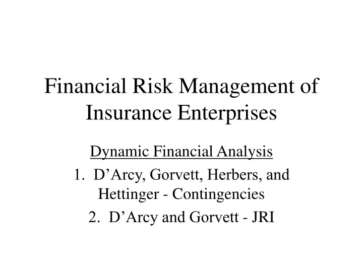 financial risk management of insurance enterprises