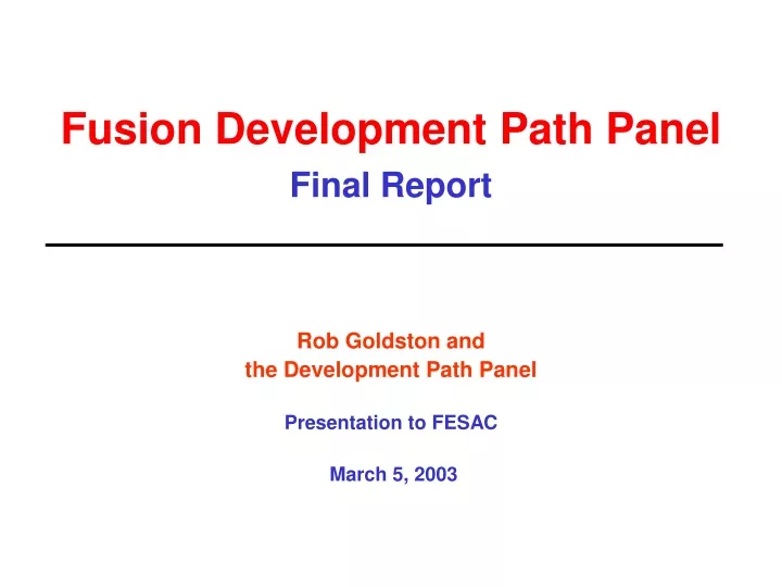 fusion development path panel final report