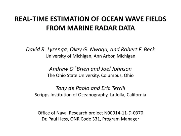 real time estimation of ocean wave fields from