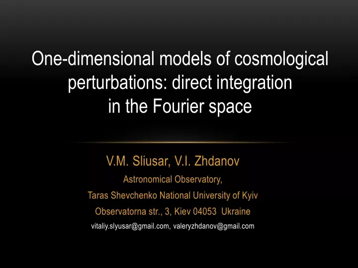 one dimensional models of cosmological