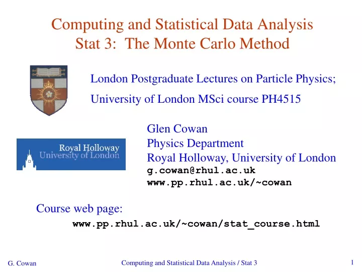 computing and statistical data analysis stat 3 the monte carlo method
