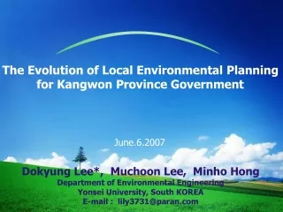 The Evolution of Local Environmental Planning  for Kangwon Province Government