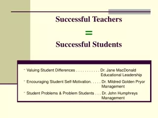 Successful Teachers = Successful Students