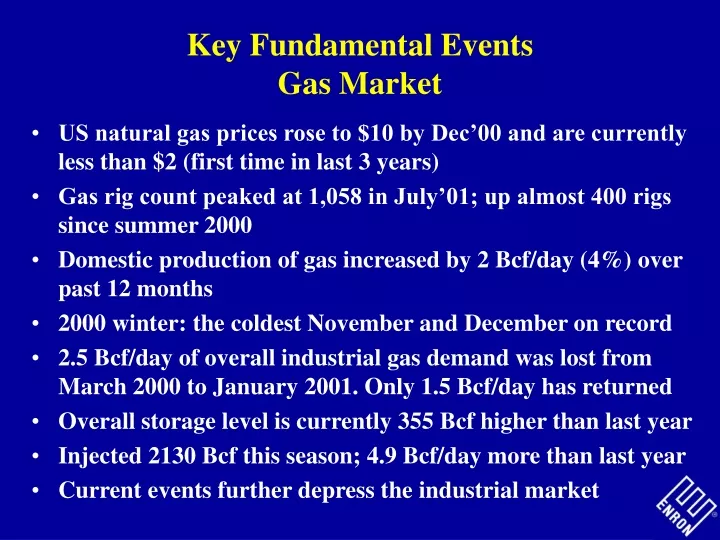 key fundamental events gas market