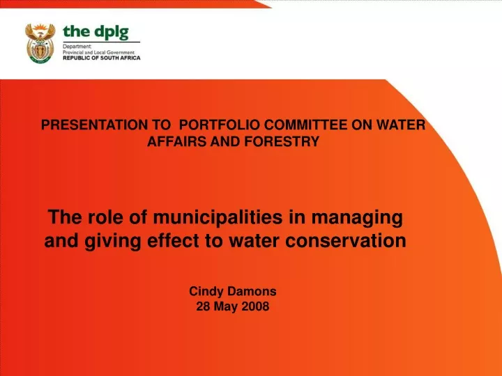 presentation to portfolio committee on water