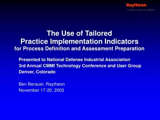 Presented to National Defense Industrial Association