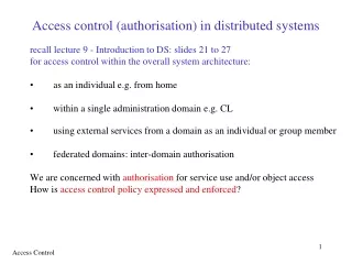Access control (authorisation) in distributed systems