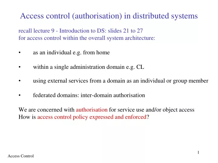 access control authorisation in distributed systems