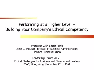 Performing at a Higher Level –  Building Your Company’s Ethical Competency